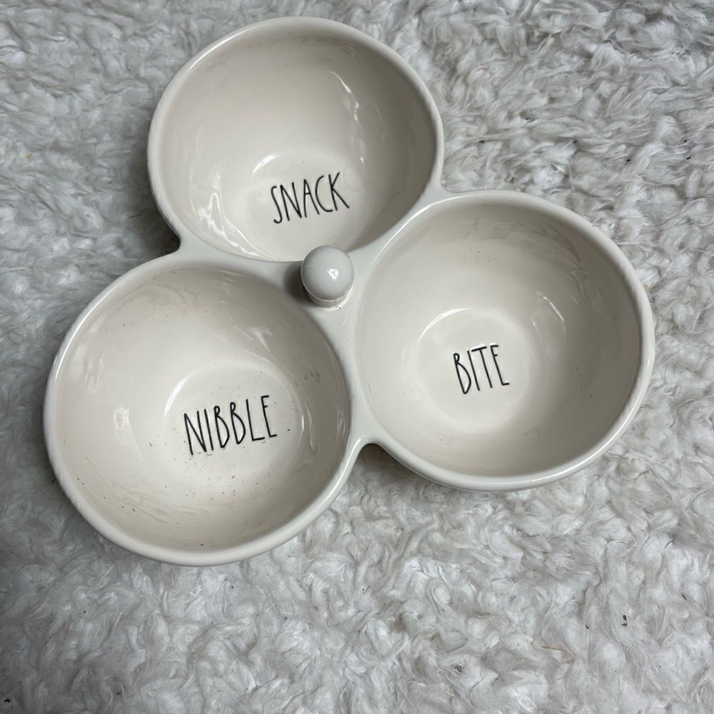 Rae Dunn SNACK NIBBLE BITE Divided Snack Ivory Candy Dish Bowl Tray.